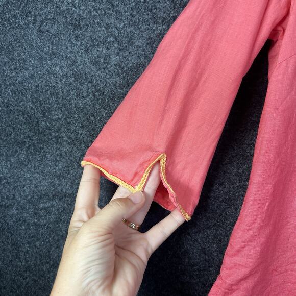 Vintage GAP Y2K Summer Linen Tunic Top Small Embroidered Coral NICE! - Picture 4 of 7